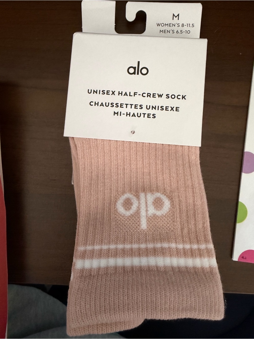 ALO Yoga Unisex Half-Crew Sock in Blush Pink with White Logo